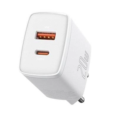 Baseus Compact USB Charger 2 Ports USB+Type-C 20W White